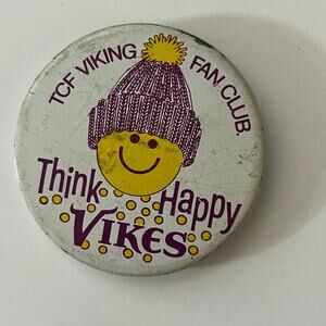 TCF Viking Fan Club Think Happy Vikes Vintage Pinback Button STB7-PB2